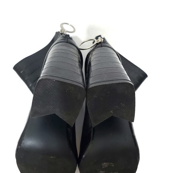 Fashion Nova | Cheryl Patent Leather Textured Reptile Chunky Heel Booties - Picture 9 of 11